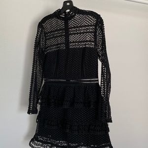 Black Lace Long Sleeve Mini Dress